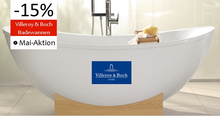 Die Badewannen von Villeroy & Boch sind aus Acryl hergestellt und bestechen durch Ihre glatten Oberflächen. Zudem besteht durch Ihre Oberflächenstruktur weniger Rutschgefahr und sind des Weiteren sehr reinigungsfreundlich. Die Badewannen von Villeroy & Boch sind aus Acryl hergestellt und bestechen durch Ihre glatten Oberflächen. Zudem besteht durch Ihre Oberflächenstruktur weniger Rutschgefahr und sind des Weiteren sehr reinigungsfreundlich. Im Mai 2013 bieten wir Ihnen 15% Rabatt auf alle Badewannen von Villeroy & Boch.