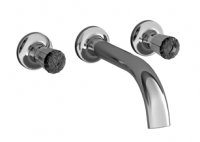Villeroy & Boch LA FLEUR exclusive three-hole basin mixer, rhinestone handles, crystal clear, chrome