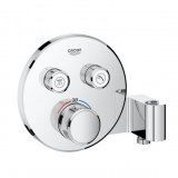 Grohe Grohtherm SmartControl Thermostat with two shut-off valves, integrated shower holder, round wall rose