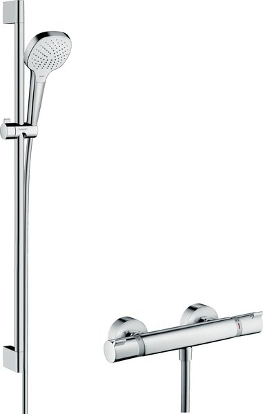 Hansgrohe Croma Select E surface-mounted shower system Vario with Ecostat Comfort thermostat and shower bar 90 cm, 27082400, white/chrome