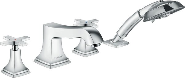 Hansgrohe Metropol Classic 4-hole bathtub rim fitting, cross handle, safety combination, projection 245mm 31449000