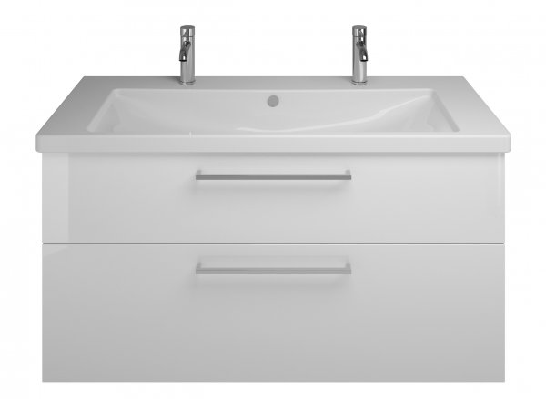 Burgbad Eqio ceramic double wash basin including vanity unit SEYR123, width 1230 mm