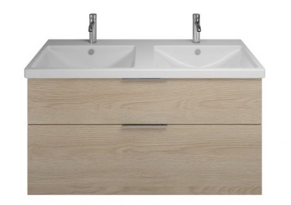 Burgbad Eqio ceramic double wash basin including vanity unit SEYS123, width 1230 mm