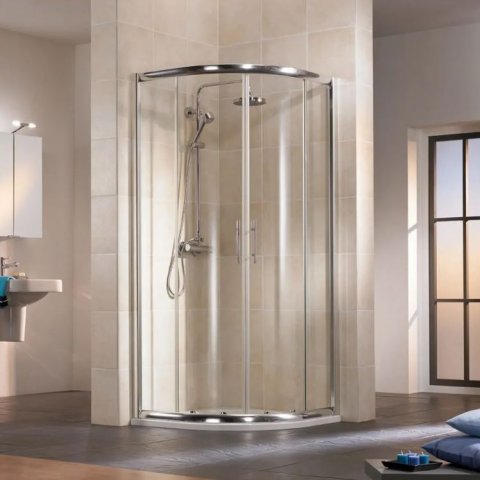 HSK Favorit sliding door round shower with curved panes, size: 90 x 90 x 185 cm, radius: 500 mm