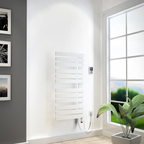 Radiador para baño HSK Yenga para funcionamiento totalmente eléctrico, 600  W, tamaño: 60,0 x 118,6 cm, elemento calefactor plateado, versión izquierda