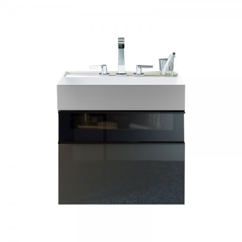 Burgbad Yumo washbasin incl. vanity unit, width: 665mm, handle G0179, incl. LED lighting, with aluminium frame front