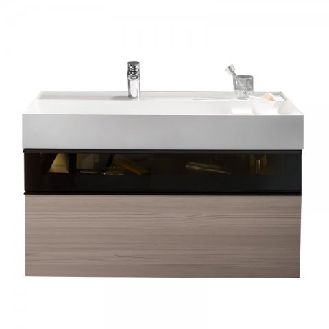 Burgbad Yumo washbasin incl. vanity unit, width: 1015mm, handle G0179, with aluminium frame front, incl. LED lighting