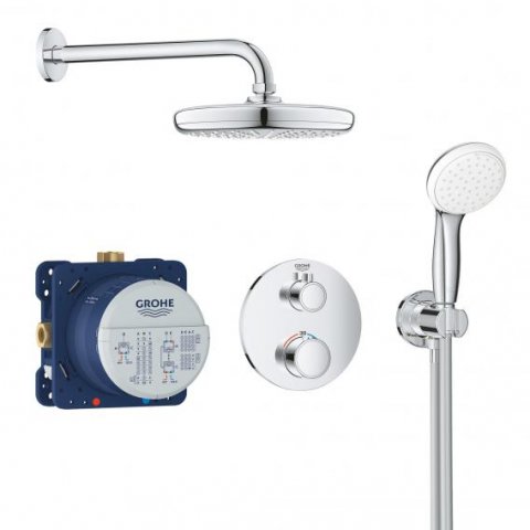 Grohe Grohtherm concealed shower system with Tempesta 210 head shower, integrated 2-way diverter, 2 consumers, chrome