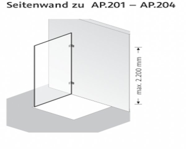 HSK Atelier Plan Pur side panel for AP.201 - AP.204, hinged on left, size: up to 100.0 cm x 200.0 cm