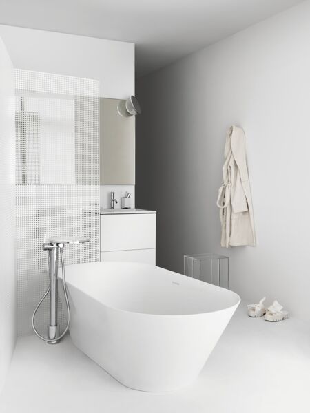 Laufen Kartell floor standing single-lever bath mixer disc, free-standing, fixed spout, incl. storage tray, chrome