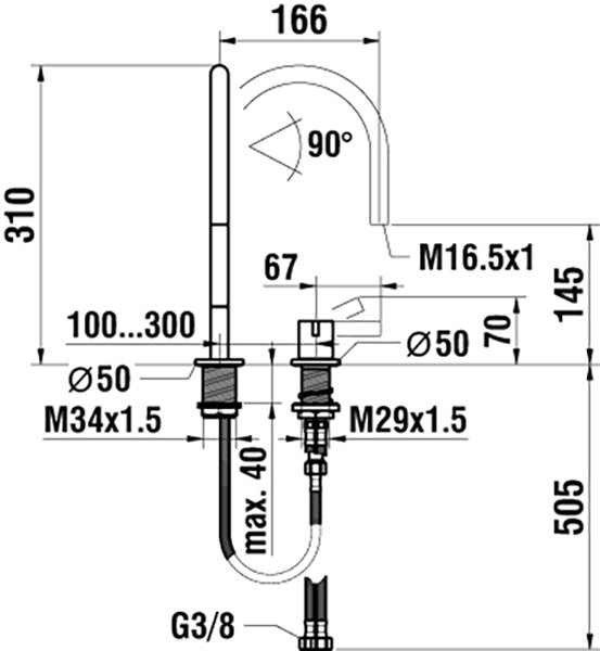 Laufen Kartell 2-hole basin mixer, swivel spout, without drain valve, projection 166 mm