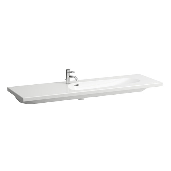 Laufen Palomba Wash basin can be built under, asymmetrical, 1 tap hole in the middle, with overflow, 1600x500
