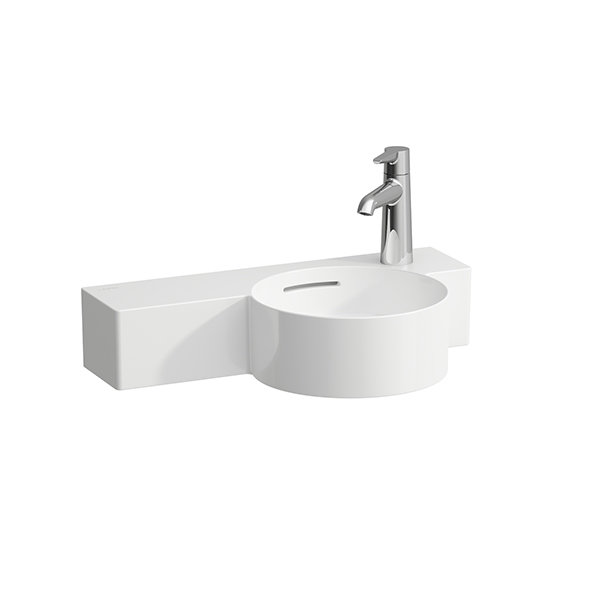 Laufen VAL wash hand basin round, 1 tap hole right, with overflow, 550x315, white, shelf left, H815284