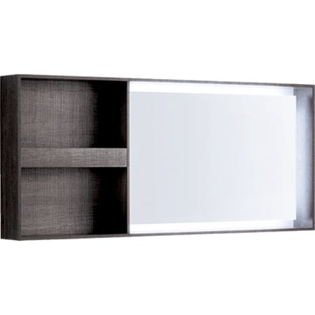 Keramag Citterio illuminated mirror element 500.571.JJ.1, with shelf, 133x58x14cm, wood structure grey brown