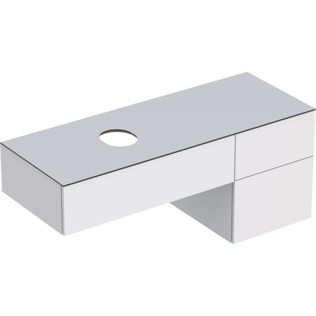 Geberit VariForm vanity unit for top-mounted washbasin, three drawers, storage surface, water trap, width 135 cm, white