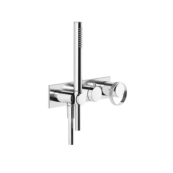 Gessi Anello, ready-to-mount single lever mixer shower/tub, square plate for concealed body, 2-way diverter cartridge, wall elbow, with bracket, hand shower, non-intrinsically safe, 643