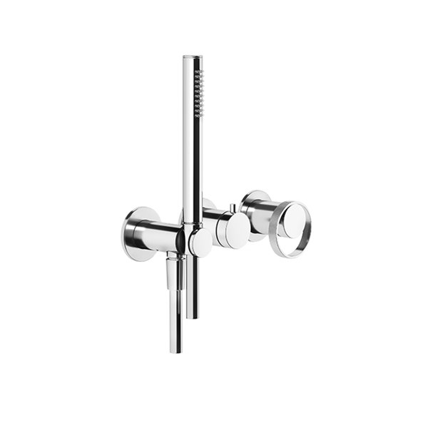 Gessi Anello, ready-to-mount single lever shower/tub mixer set, round roses for concealed body, 2-way diverter cartridge, wall elbow with bracket, hand shower, not intrinsically safe, 63345