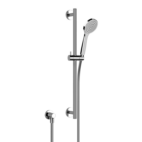 Juego de barra de ducha Gessi Emporio con codo de conexión a la pared 1/2  ducha manual anticalcárea de 1 chorro y manguera de ducha de plástico de  1,50 m, 47264