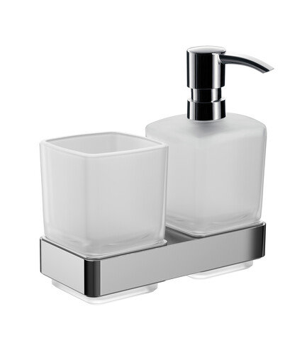 Emco loft glass holder and liquid soap dispenser, wall model, chrome