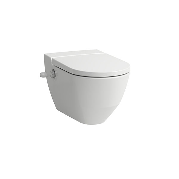 Running Navia Cleanet shower toilet, washdown 4.5/3 litre wall mounted, flushless, 37x58 cm, with side opening for external water connection 19.5 cm
