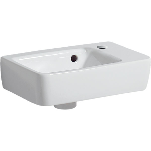 Geberit Renova Plan, hand-rinse basin, reduced projection, 36x25 cm, 1 tap hole, with overflow, 500382
