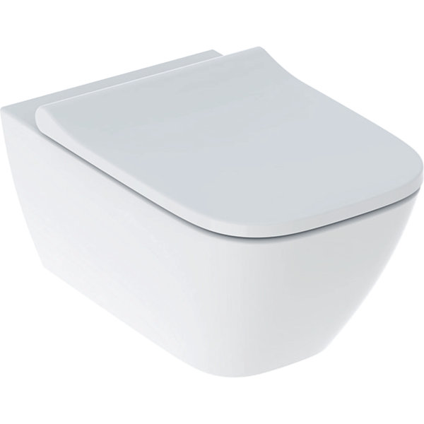 Keramag Smyle Square Set wall-hung WC low-flush, closed form, Rimfree, with toilet seat, overlapping lid.