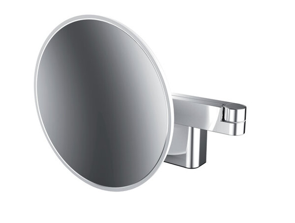 Emco LED shaving and make-up mirror, wall model, double-jointed arm, magnification 5-fold, round