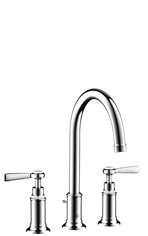 Hansgrohe AXOR Montreux 3-hole basin mixer 180, pop-up waste, lever handles, 175mm projection